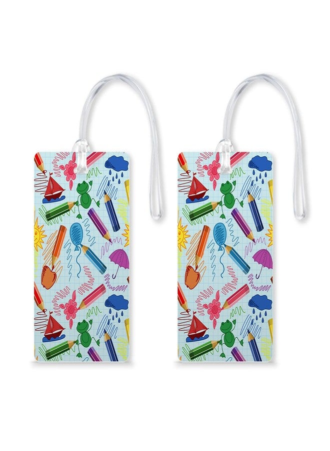 100yellow® Pencil Printed Luggage Tags, Bag Tag Travel Id Labels Tag for Baggage Suitcases Bags with Silicon- Ideal for Kids ( Pack of 2 ) - Image 1